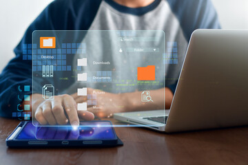 Fototapeta premium Business data management online and document system smart digital marketing analysis,
