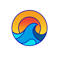 blue wave logo design with beautiful sunset sky. suitable for logos, stickers and t-shirt designs