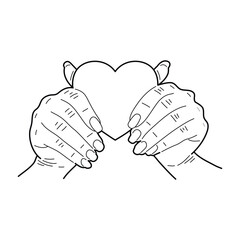 Two hands holding a heart. Sketch style. Vector illustration.