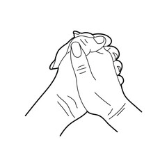 Man's hand holds a woman's as a symbol of love. Vector illustration.