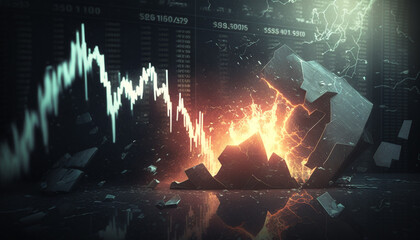 Stormy Strike: A Mystical Image of a Stock Chart Hit by Lightning During a Market Crash