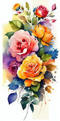 Decorative watercolor rose flowers. AI generated illustration