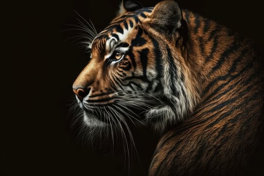 A black background and a picture of a tiger. Generative AI