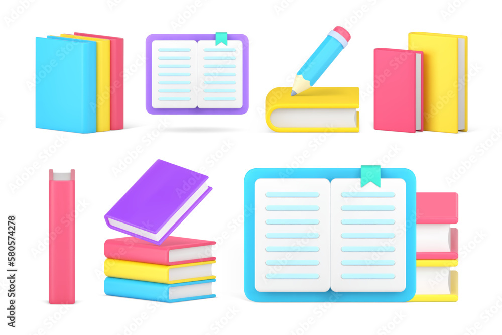 Poster learning education academic studying book textbook notepad knowledge set 3d icon realistic vector