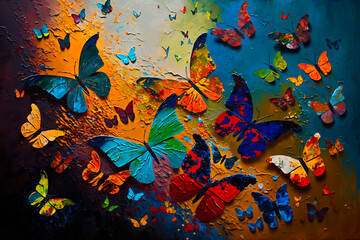 Butterflies oil painting. Generative AI