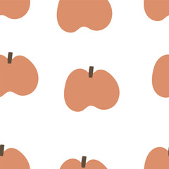 Seamless pattern with cartoon apple, decor elements on a neutral background. fruit theme. vector. hand drawing. design for fabric, print, wrapper, textile