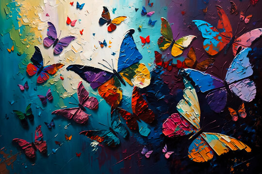 Butterflies oil painting. Generative AI