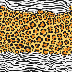 Print leopard and zebra pattern texture repeating seamless orange black. Vector