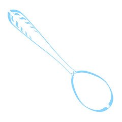 blue table or teaspoon with pattern, outline on white background, cutlery