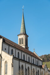 Fototapeta na wymiar Catholic church in the center of Unteraegeri in Switzerland