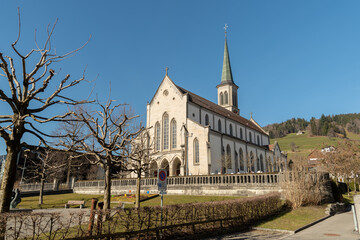 Catholic church in the center of Unteraegeri in Switzerland