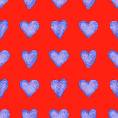Watercolor seamless pattern with hearts. Bright watercolor romantic texture. Happy Valentine's day or wedding background.	