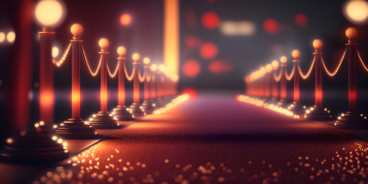 Red carpet background with bokeh lights - Generative AI