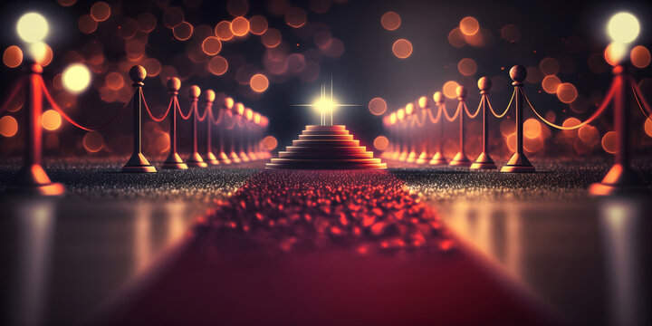 Red carpet background with bokeh lights - Generative AI