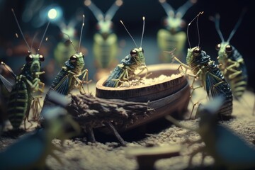 Unleashing the Hyper-Detailed Grasshopper Orchestra in Unreal Engine 5 - Sailing to Thailand's Beautifully Color-Coded Coastal Nature , Generative ai - obrazy, fototapety, plakaty