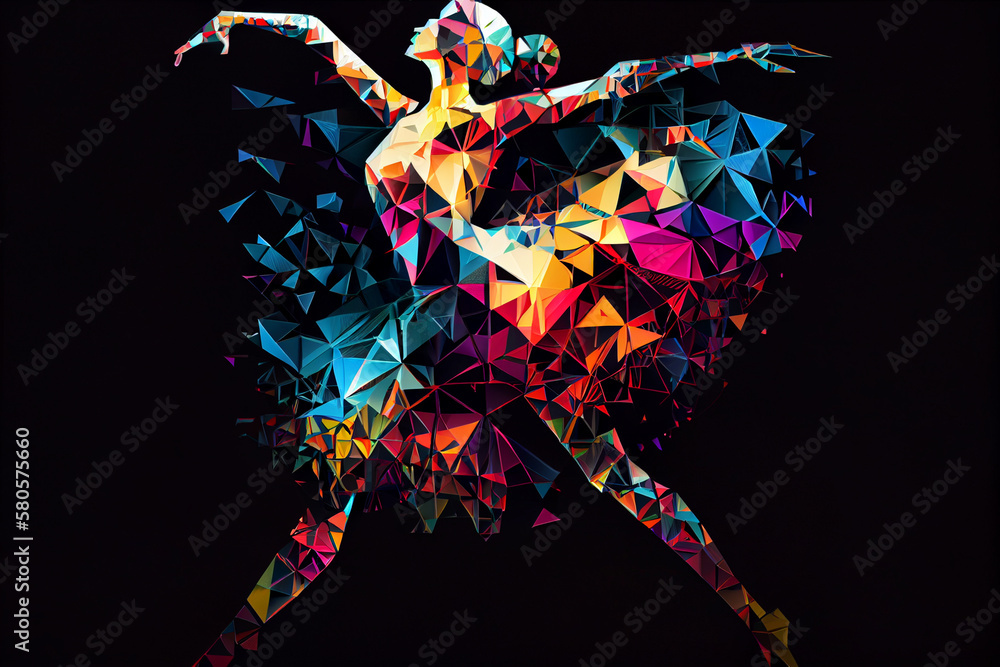 Aufkleber a digital art piece depicting a ballerina in a colorful, abstract environment, with her body contort