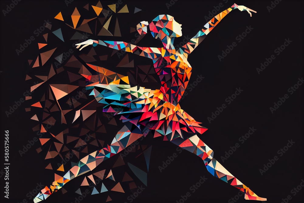 Aufkleber A digital art piece depicting a ballerina in a colorful, abstract environment, with her body contorted in a mesmerizing pose. Generative AI technology.