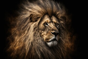 Portrait of a lion with a mane on top of its head. Generative AI
