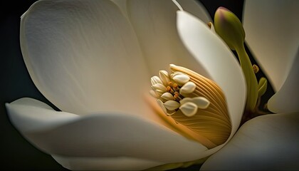 Close up macro photography of a magnolia flower. Generative AI