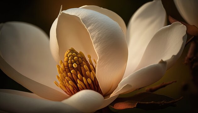 Close up macro photography of a magnolia flower. Generative AI