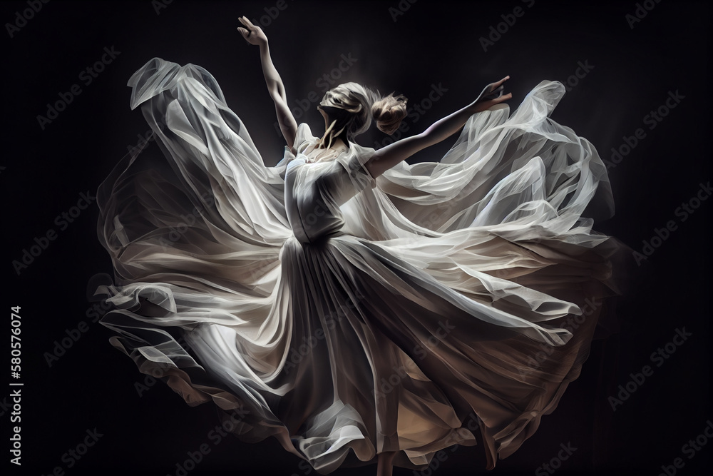 Aufkleber A digital art piece depicting a ballerina in a colorful, abstract environment, with her body contorted in a mesmerizing pose. Generative AI technology.