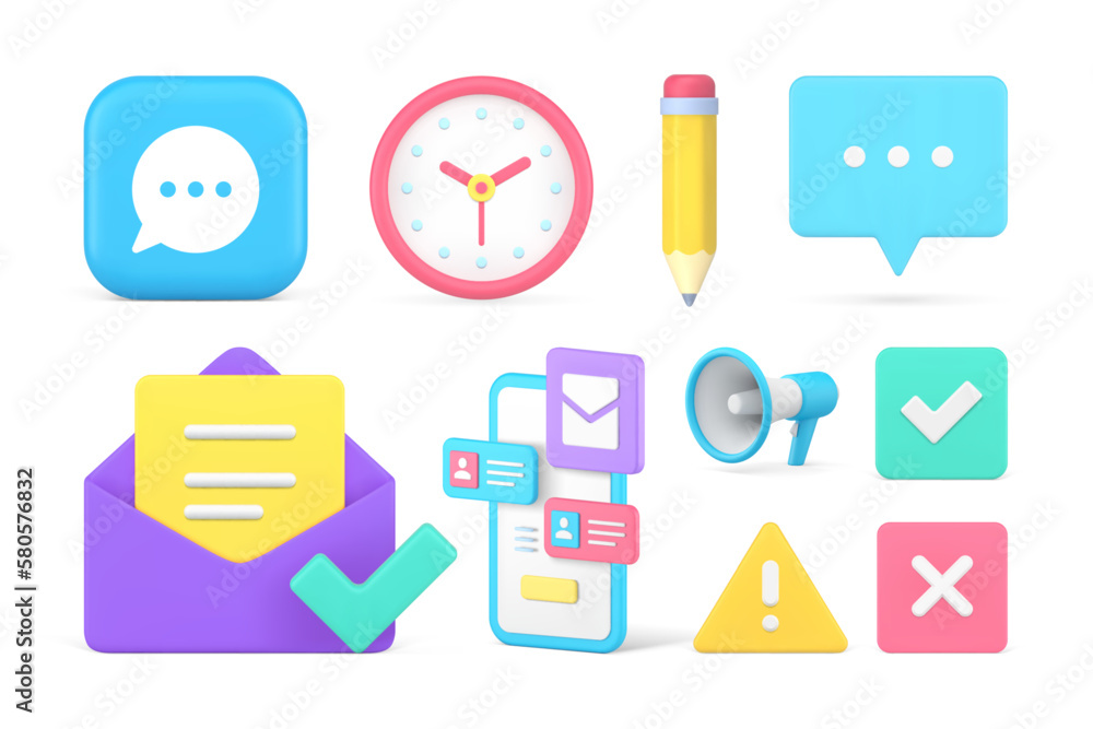 Poster internet chatting cyberspace communication online dialogue smartphone app set 3d icon vector