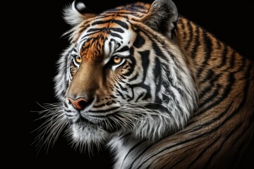 Fototapeta premium Siberian tiger. Elegant big cat. endangered predator. Striped white, black, and orange fur. Photo of a mammal animal. Generative AI