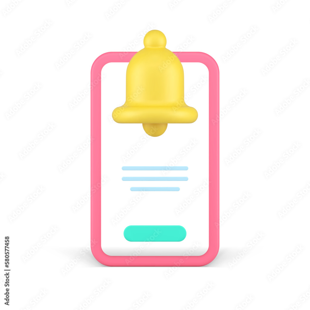 Poster smartphone incoming call ring bell notification contact connection receiver 3d icon realistic vector