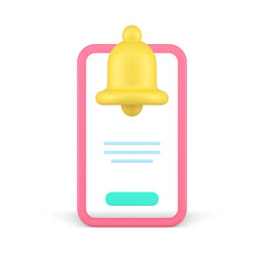 Smartphone incoming call ring bell notification contact connection receiver 3d icon realistic vector