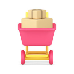 Supermarket trolley cart full cardboard box gift present shopping sale discount 3d icon vector