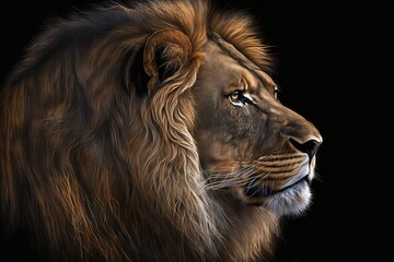 Naklejka premium lion portrait on black. Generative AI