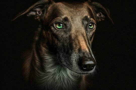 Podenko ibitsenko, ibisan greyhound, ibizan. Hunting dogs breed. A picture of a brown puppy with green eyes that look smart in the dark. Dogs of different breeds. stray dog was left behind. Animals ne