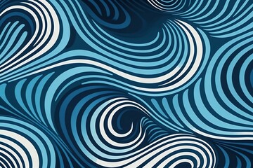 Rhythmic Waves. Seamless Blue Vector Pattern. Generative AI - obrazy, fototapety, plakaty