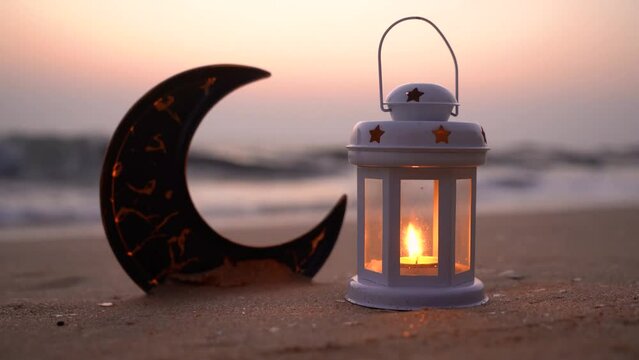 lantern on the beach with Crescent moon shape