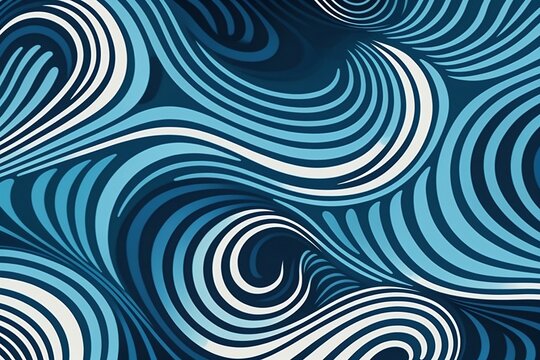 Rhythmic Waves. Seamless Blue Vector Pattern.