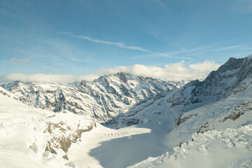 Fototapeta na wymiar Fantastic snow covered mountain panorama at the Eigergletscher in Switzerland