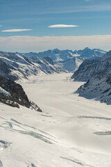 Fototapeta na wymiar Fascinating view over the Aletsch glacier from the top of the Jungfraujoch in Switzerland