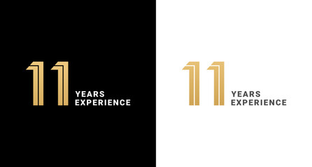 11 years logo or 11 years experience logo vector on white and black background. Logos 11 years experience. Suitable for marketing logos related to 11 years of experience in the business or industry.