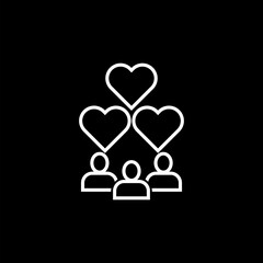 People and heart different style icon  isolated on black background.