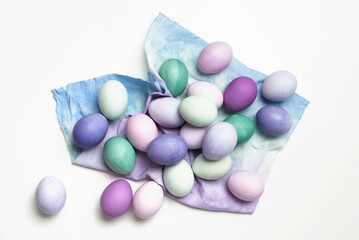 Festive easter eggs on the white table - 580579234
