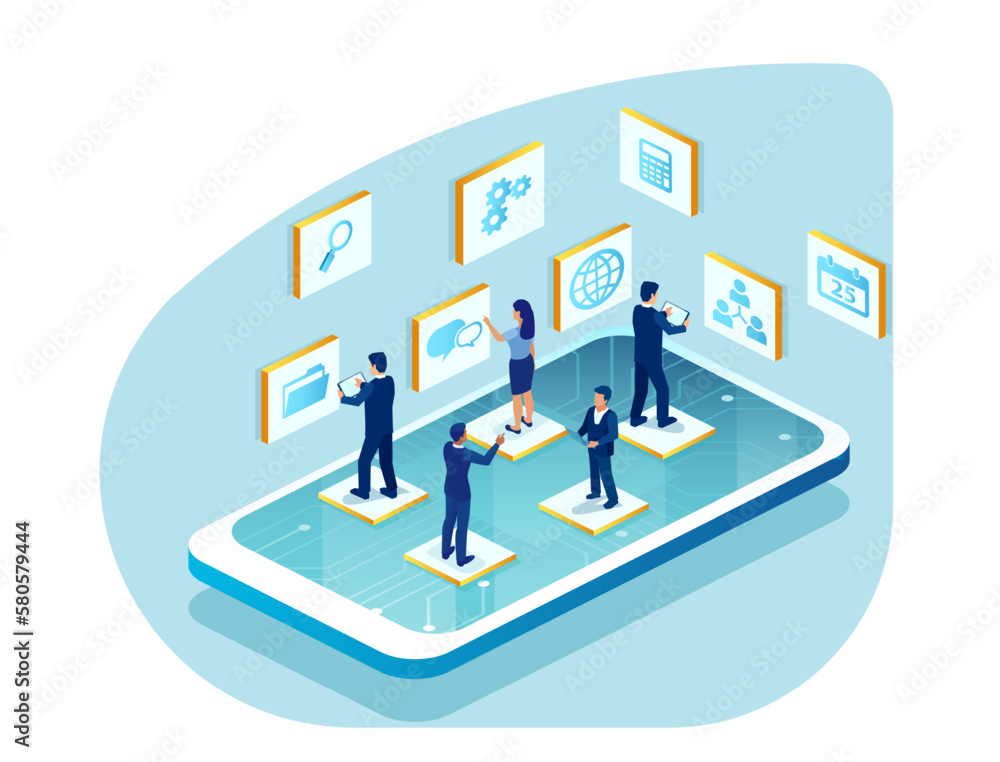 Wall mural vector of working businesspeople using communicating via digital platforms