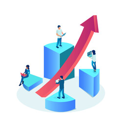 Vector of businesspeople standing on financial chart working to build a successful company