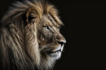 On a black background, there is a beautiful lion. Generative AI