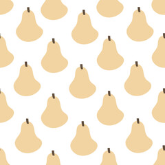 Seamless pattern with cartoon pear, decor elements on a neutral background. fruit theme. vector. hand drawing. design for fabric, print, wrapper, textile