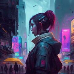 Beautiful neon night in a cyberpunk city. Photorealistic