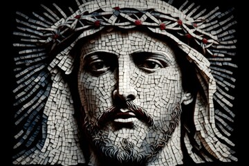 Mosaic of Jesus Christ portrait, AI generated