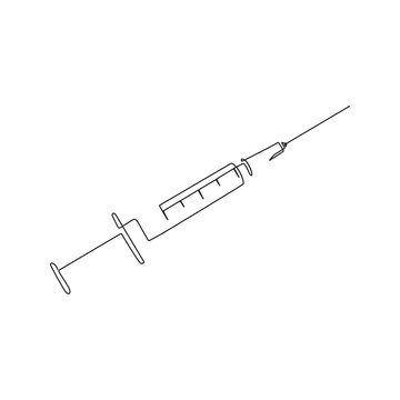 recommend clip art: Syringe with needle. One line art. Medical equipment, injecting. Hand drawn vector illustration.