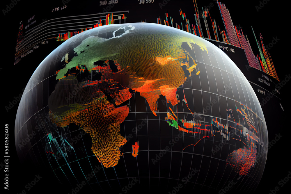 Aufkleber image of stock market charts and graphs indicating the rise or fall of global economies. generative 