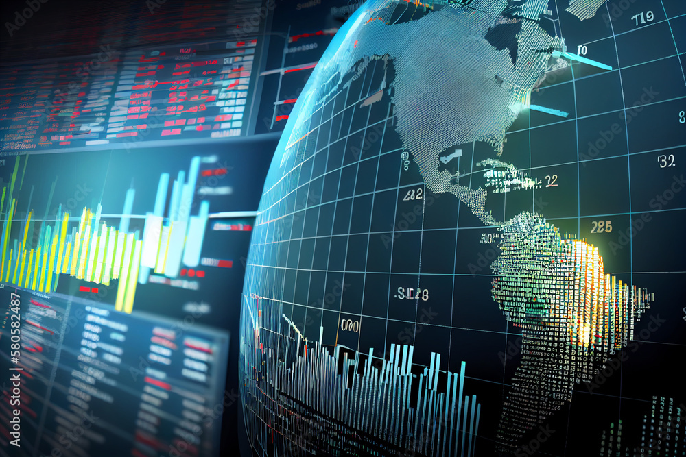 Aufkleber image of stock market charts and graphs indicating the rise or fall of global economies. generative 