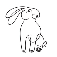 Bunny isolated on white background one line drawing. Line art rabbit vector illustration
